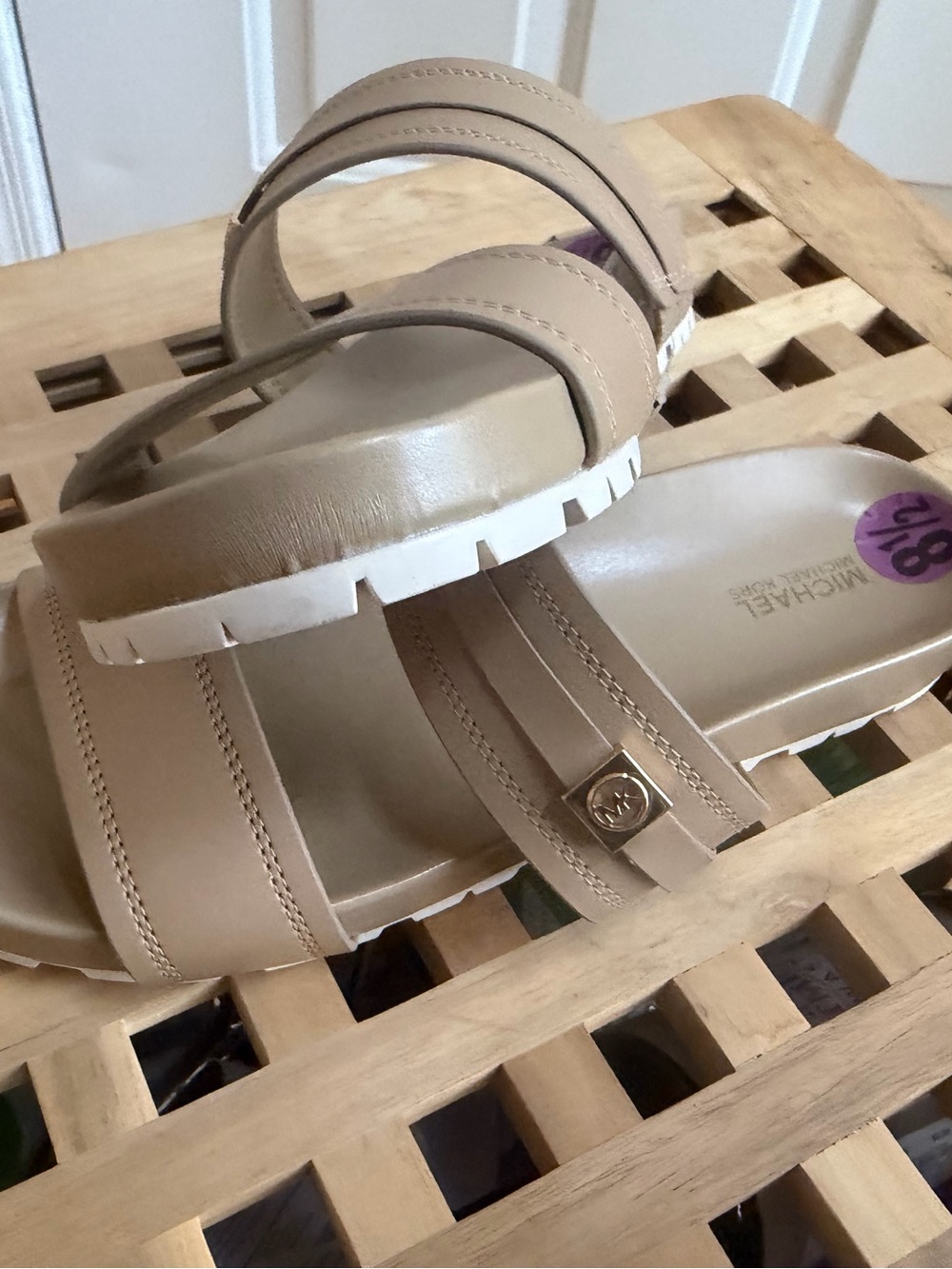 Michael Kors Beige/Tan Dual-Strap Slide Sandals